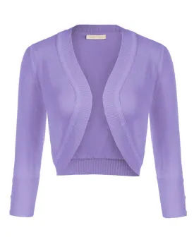 3/4 Sleeve Bolero Shrug Open Front Knit Cropped Cardigan Sweater