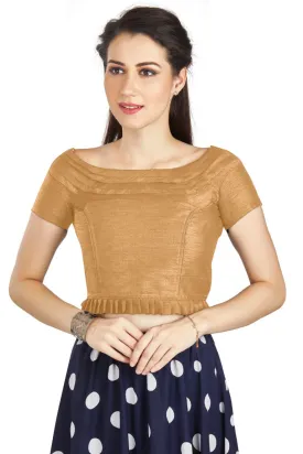 Aastha Fashion Beige Art Silk Pleated Boat Neck Princes Readymade Blouse