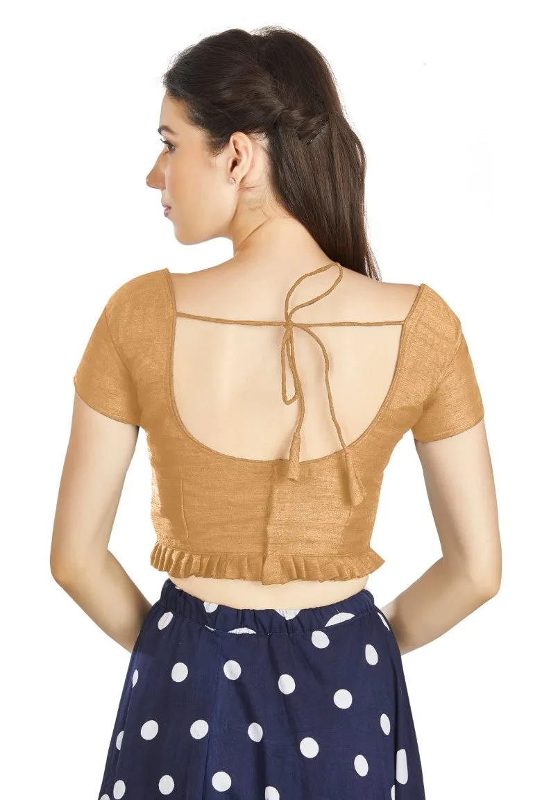 Aastha Fashion Beige Art Silk Pleated Boat Neck Princes Readymade Blouse