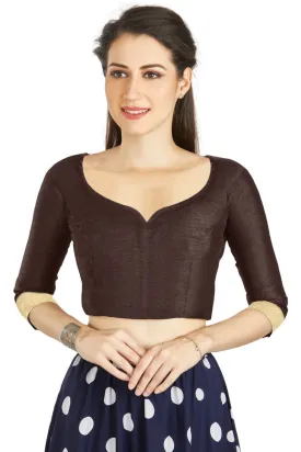 Aastha Fashion Brown Art Silk Sweet Heart Neck style Matty in Sleeves Readymade Blouse