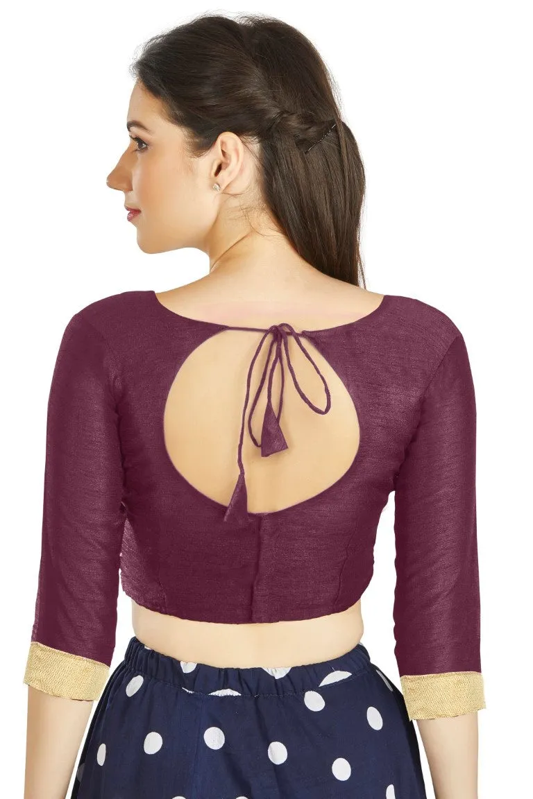 Aastha Fashion Dark Purple Art Silk Sweet Heart Neck style Matty in Sleeves Readymade Blouse