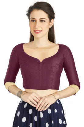 Aastha Fashion Dark Purple Art Silk Sweet Heart Neck style Matty in Sleeves Readymade Blouse