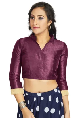 Aastha Fashion Dark Purple Art Silk V Neck Chinese Collar Matty In Sleeve Readymade Blouse