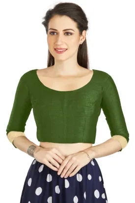 Aastha Fashion Mahendi Art silk U Neck Matty Work In Sleeve Readymade Blouse