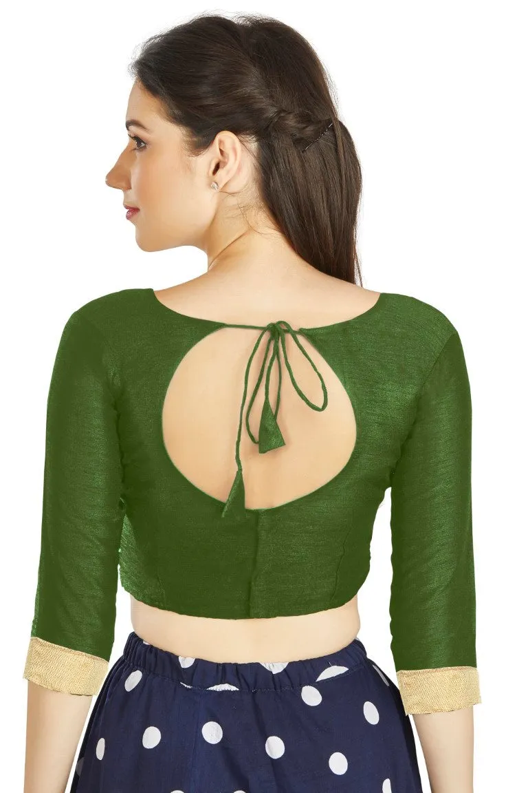 Aastha Fashion Mahendi Art silk U Neck Matty Work In Sleeve Readymade Blouse