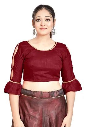 Aastha Fashion Maroon Art Silk Round Neck Sleeve Button Design Readymade Blouse
