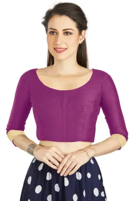 Aastha Fashion Purple Art silk U Neck Matty Work In Sleeve Readymade Blouse