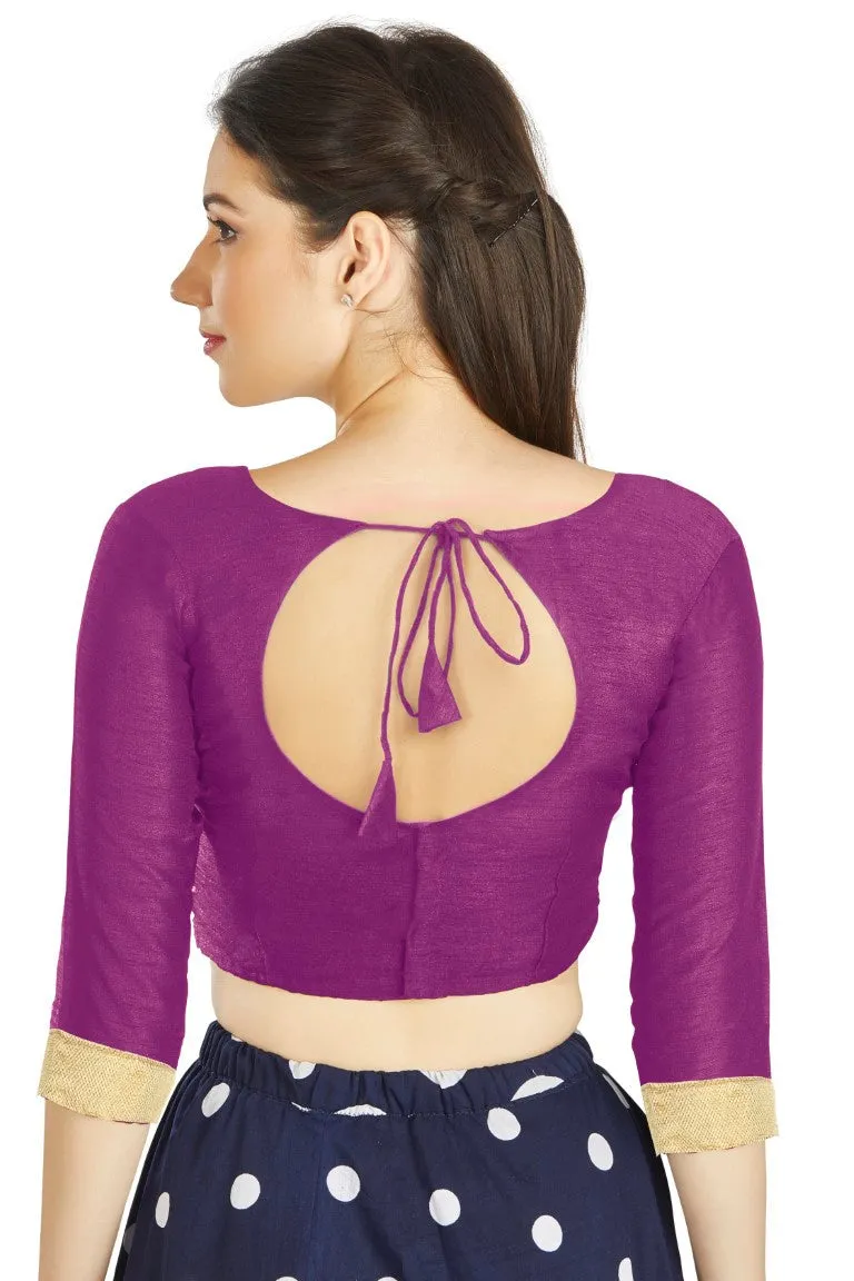 Aastha Fashion Purple Art silk U Neck Matty Work In Sleeve Readymade Blouse