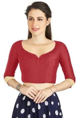 Aastha Fashion Red Art Silk Sweet Heart Neck style Matty in Sleeves Readymade Blouse