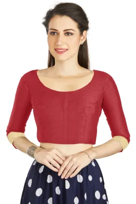 Aastha Fashion Red Art silk U Neck Matty Work In Sleeve Readymade Blouse