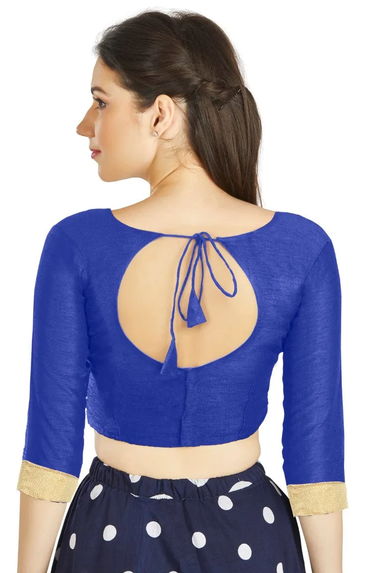 Aastha Fashion Royal Blue Art Silk Sweet Heart Neck style Matty in Sleeves Readymade Blouse