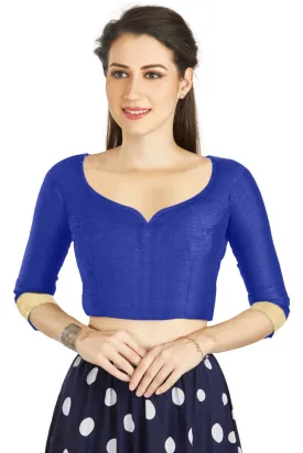 Aastha Fashion Royal Blue Art Silk Sweet Heart Neck style Matty in Sleeves Readymade Blouse