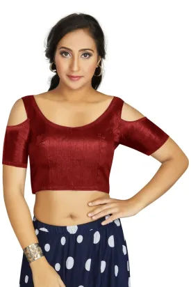 Aastha Fashion Women's Maroon Art Silk Cold Shoulder Sleeve Readymade Blouse