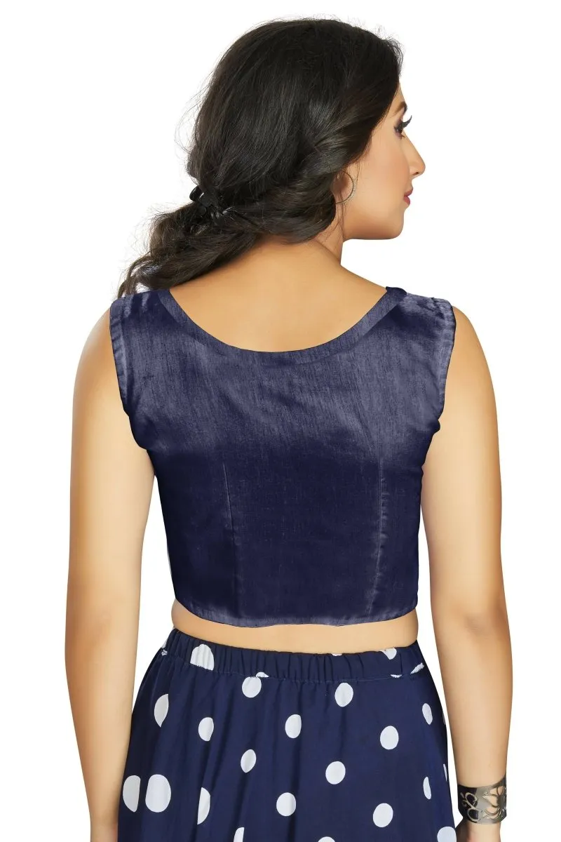 Aastha Fashion Women's Navy Blue Art Silk Designer Traditional Readymade Blouse