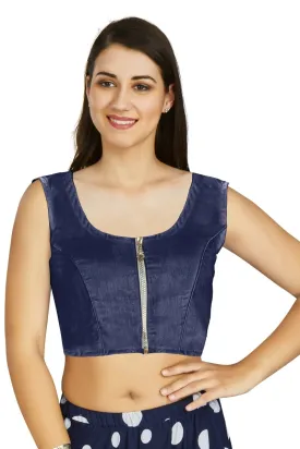 Aastha Fashion Women's Navy Blue Art Silk Designer Traditional Readymade Blouse