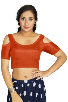 Aastha Fashion Women's Orange Art Silk Cold Shoulder Sleeve Readymade Blouse