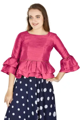 Aastha Fashion Women's Pink Art Silk Bell Sleeves attire with Poly Cotton Lining Blouse