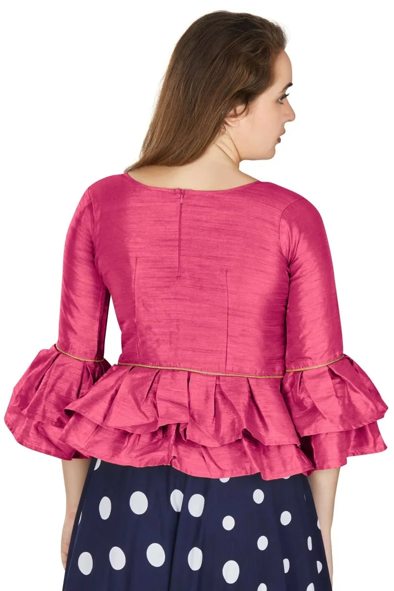 Aastha Fashion Women's Pink Art Silk Bell Sleeves attire with Poly Cotton Lining Blouse