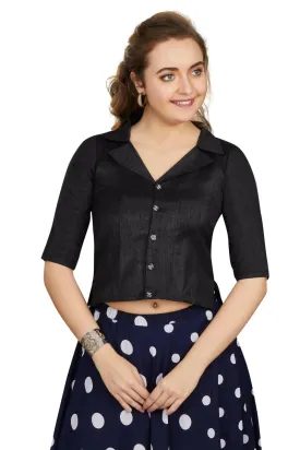 Aastha Fashion Women's Women's Black Art Silk Button Readymade Blouse