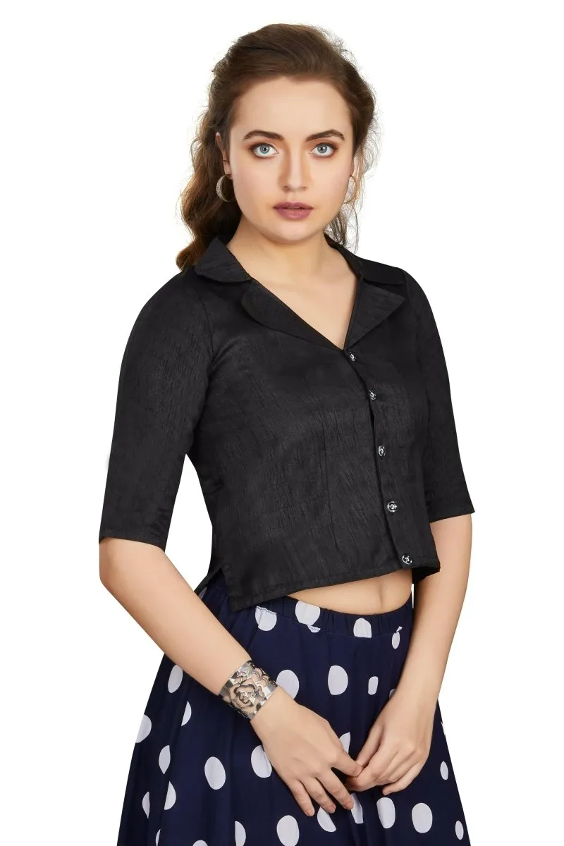 Aastha Fashion Women's Women's Black Art Silk Button Readymade Blouse