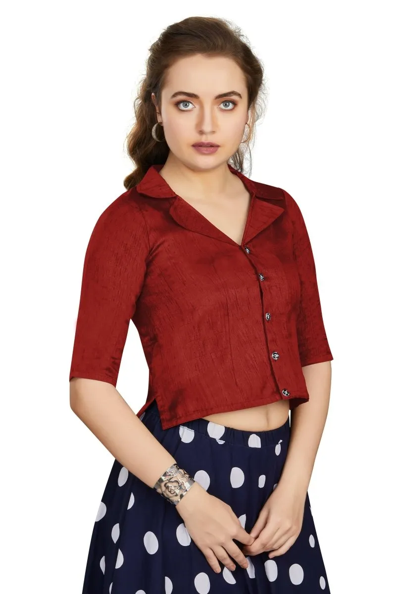 Aastha Fashion Women's Women's Maroon Art Silk Button Readymade Blouse