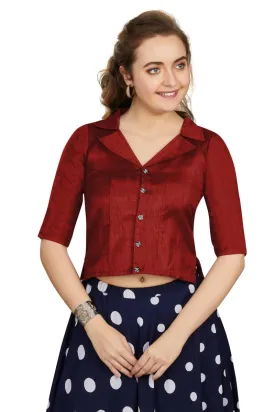 Aastha Fashion Women's Women's Maroon Art Silk Button Readymade Blouse