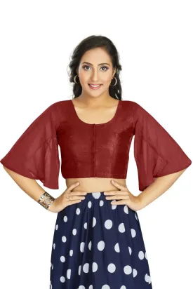 Aastha Fashion Women's Women's Maroon Art Silk Umbrella Sleeves Readymade Blouse
