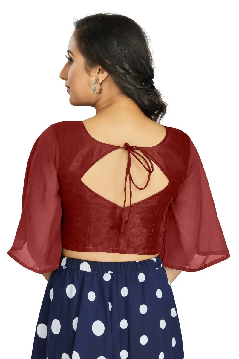 Aastha Fashion Women's Women's Maroon Art Silk Umbrella Sleeves Readymade Blouse