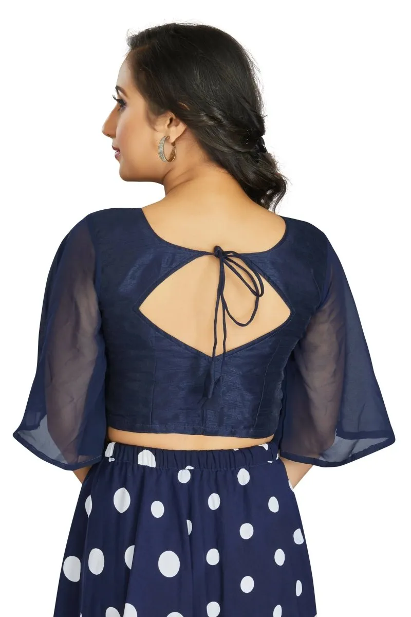 Aastha Fashion Women's Women's Navy Blue Art Silk Umbrella Sleeves Readymade Blouse