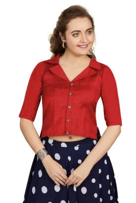 Aastha Fashion Women's Women's Red Art Silk Button Readymade Blouse