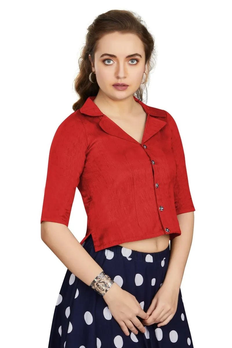 Aastha Fashion Women's Women's Red Art Silk Button Readymade Blouse