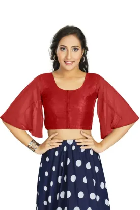Aastha Fashion Women's Women's Red Art Silk Umbrella Sleeves Readymade Blouse