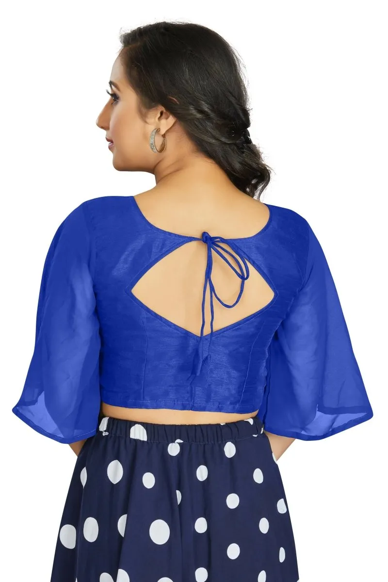 Aastha Fashion Women's Women's Royal Blue Art Silk Umbrella Sleeves Readymade Blouse