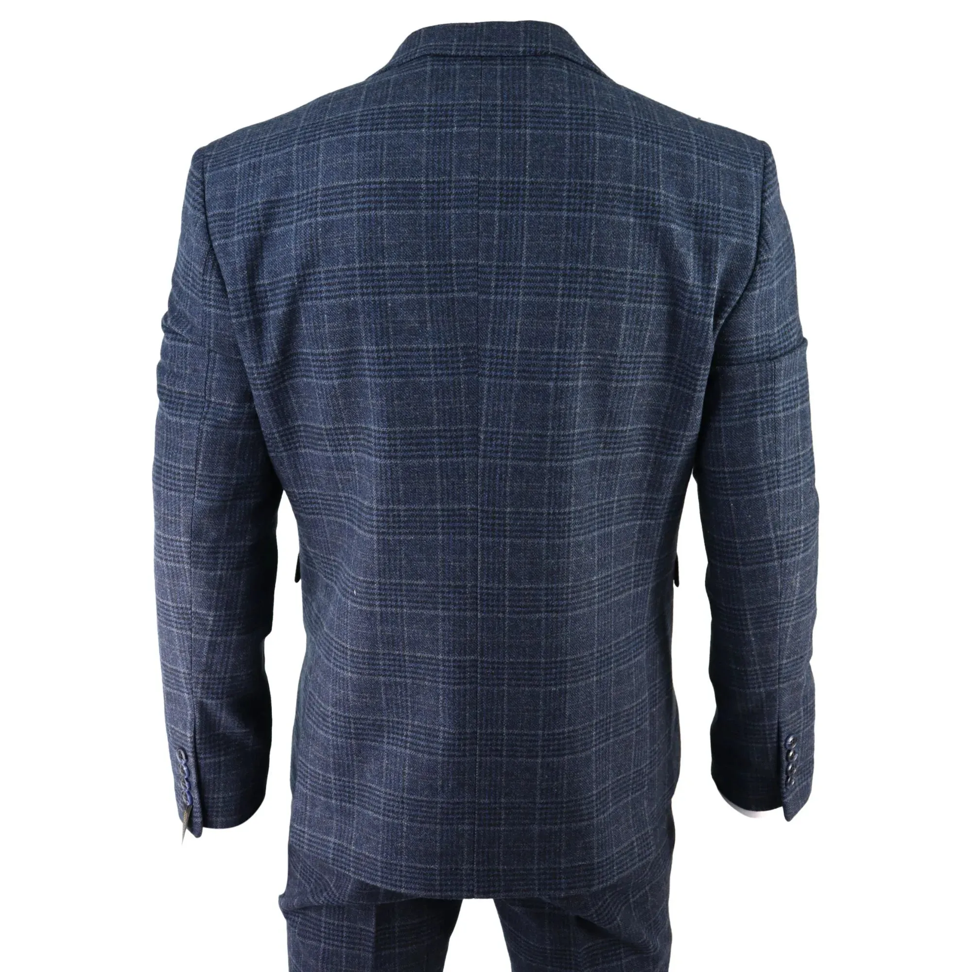 AK-13 - Men's Tweed 3 Piece Suit Blue Check 1920s Gatsby Blinders