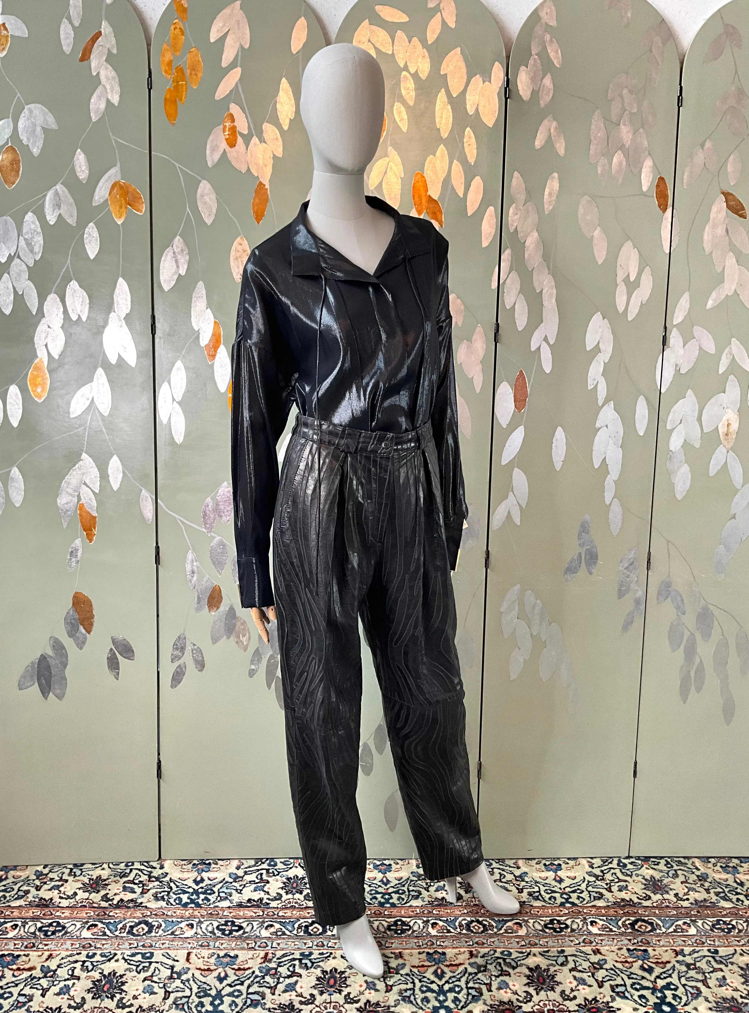 Alexandre Vauthier Metallic Black Long Sleeve Silk Blouse, Large