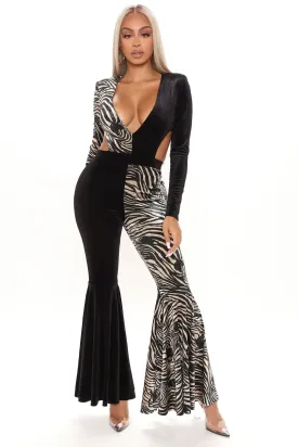 Animal Kingdom Velvet Jumpsuit - Black/combo