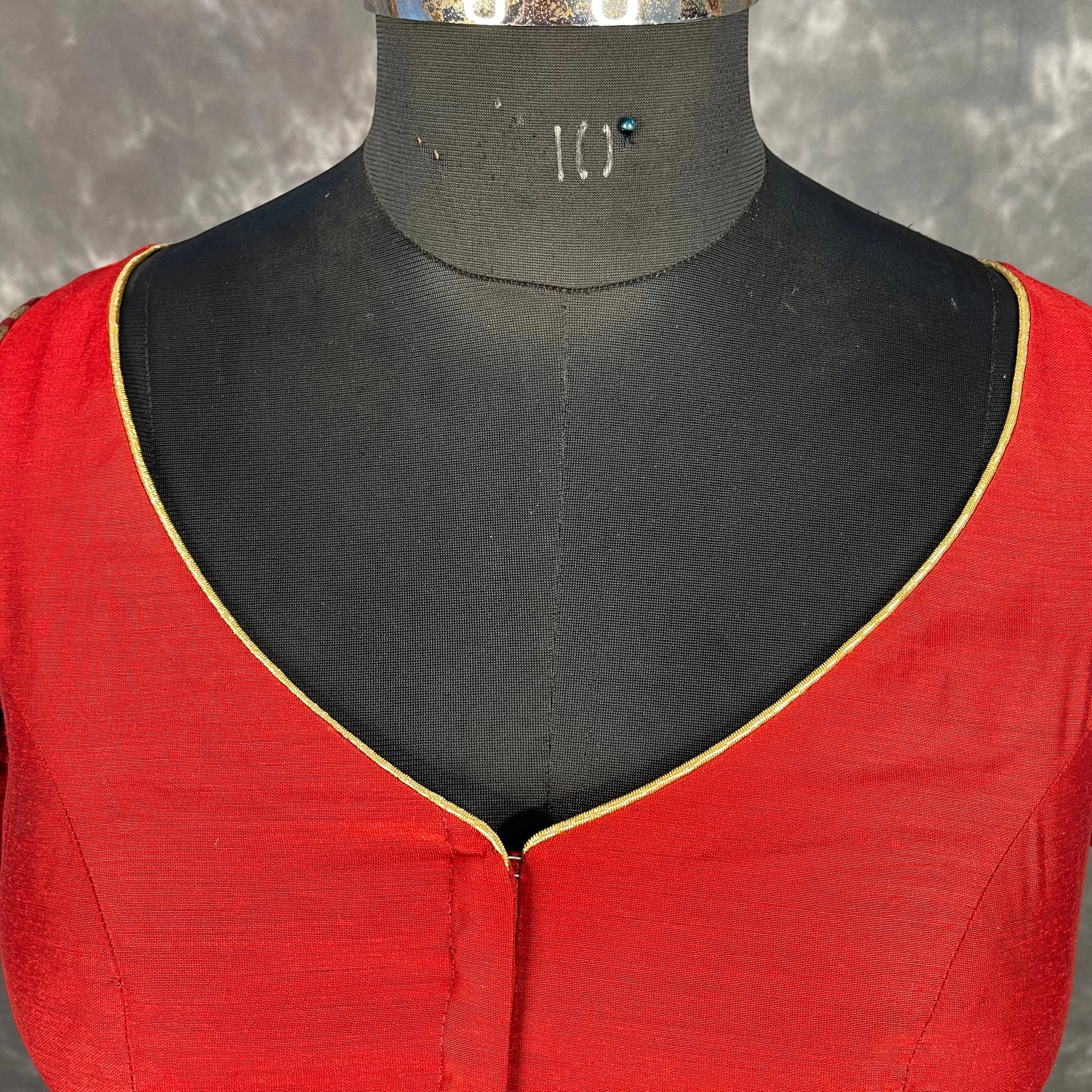 Azaad Paanchi Dark Red Coloured Chanderi Silk / Brocket Ready to Wear Blouse - kapda Tailor