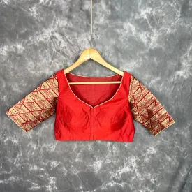 Azaad Paanchi Dark Red Coloured Chanderi Silk / Brocket Ready to Wear Blouse - kapda Tailor