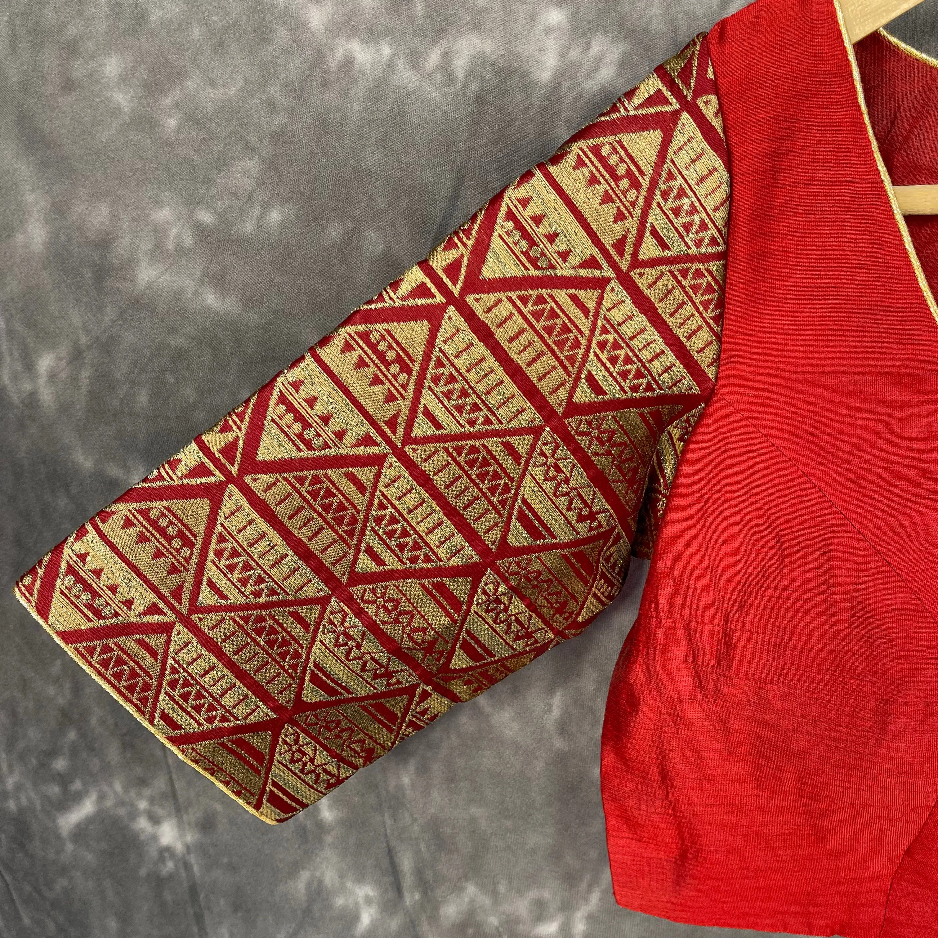 Azaad Paanchi Dark Red Coloured Chanderi Silk / Brocket Ready to Wear Blouse - kapda Tailor