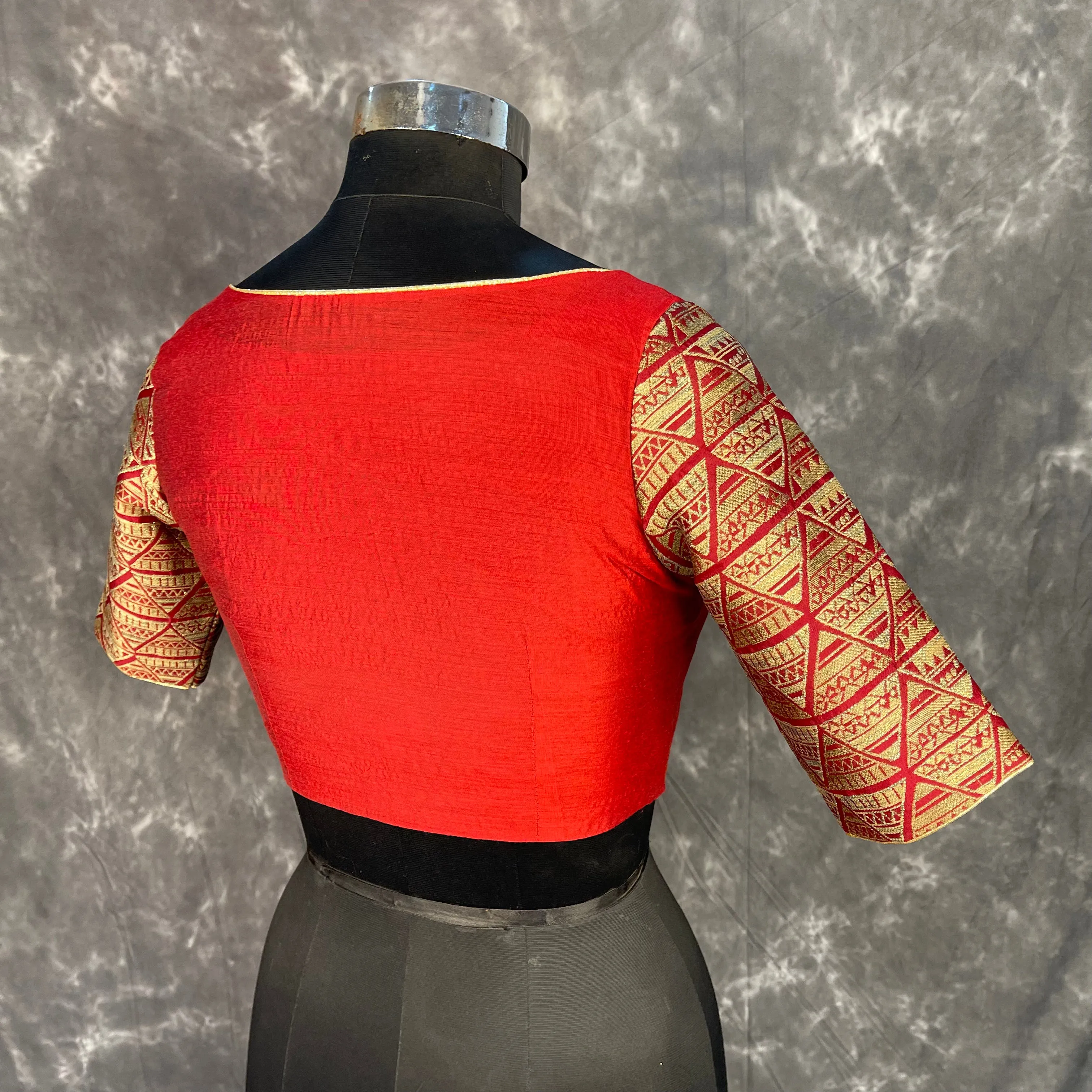 Azaad Paanchi Dark Red Coloured Chanderi Silk / Brocket Ready to Wear Blouse - kapda Tailor