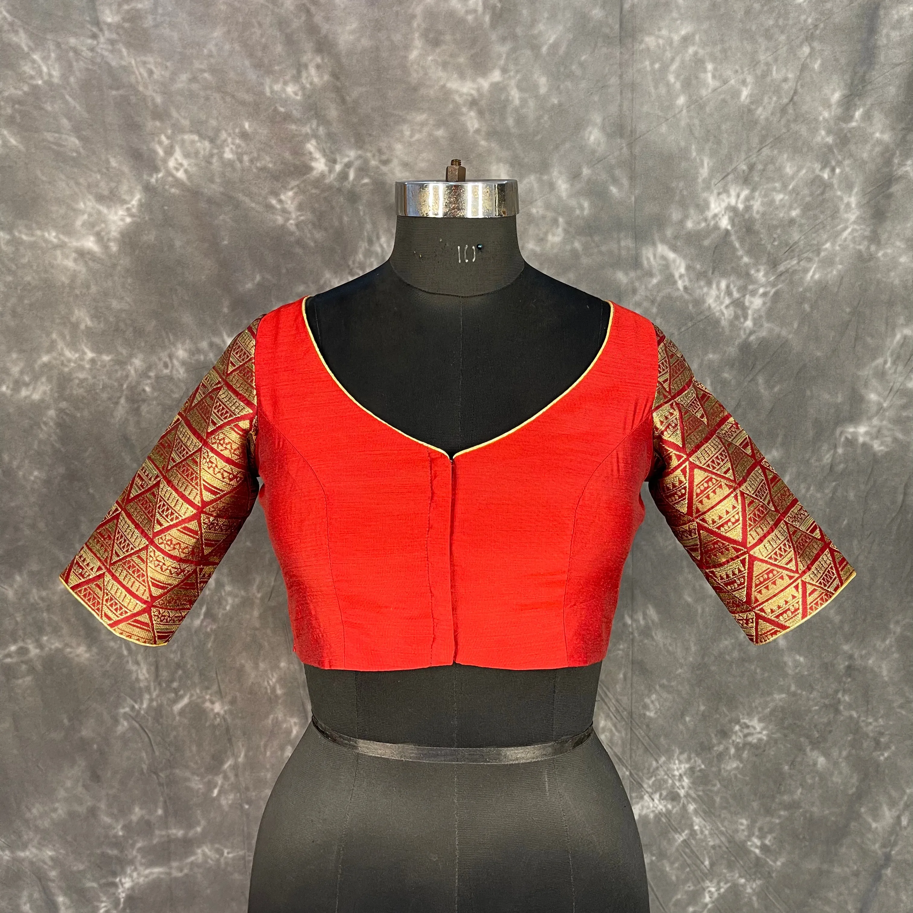 Azaad Paanchi Dark Red Coloured Chanderi Silk / Brocket Ready to Wear Blouse - kapda Tailor