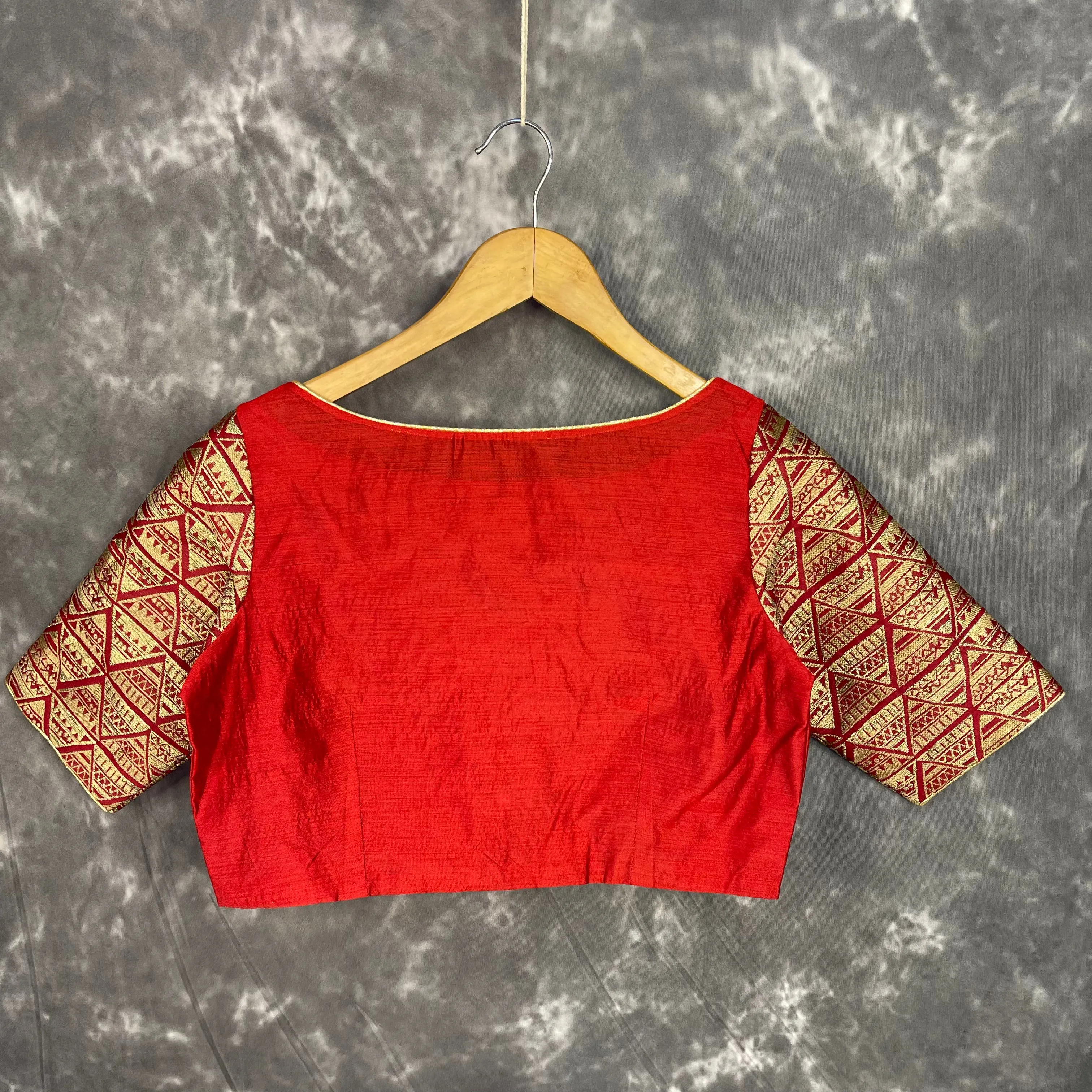 Azaad Paanchi Dark Red Coloured Chanderi Silk / Brocket Ready to Wear Blouse - kapda Tailor