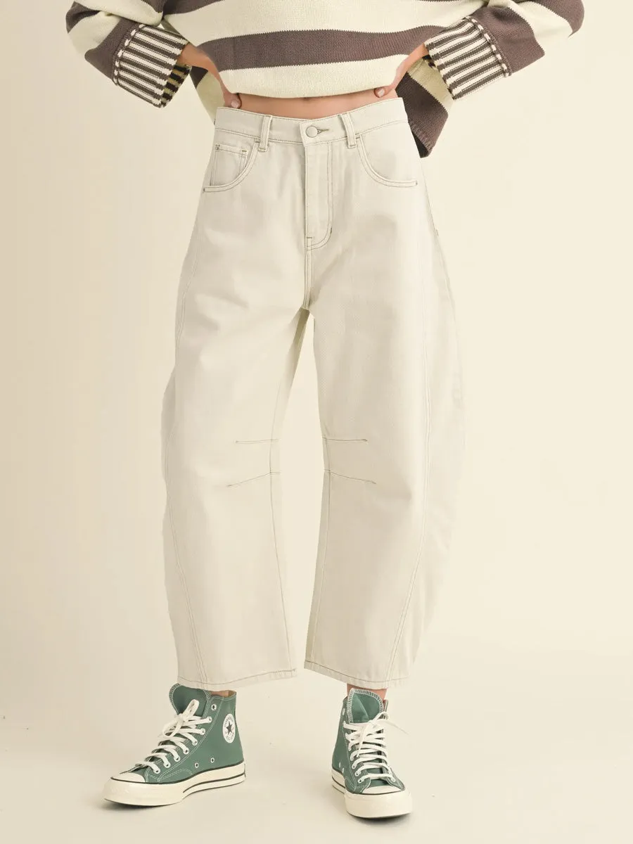BARREL COTTON PANTS - ECRU