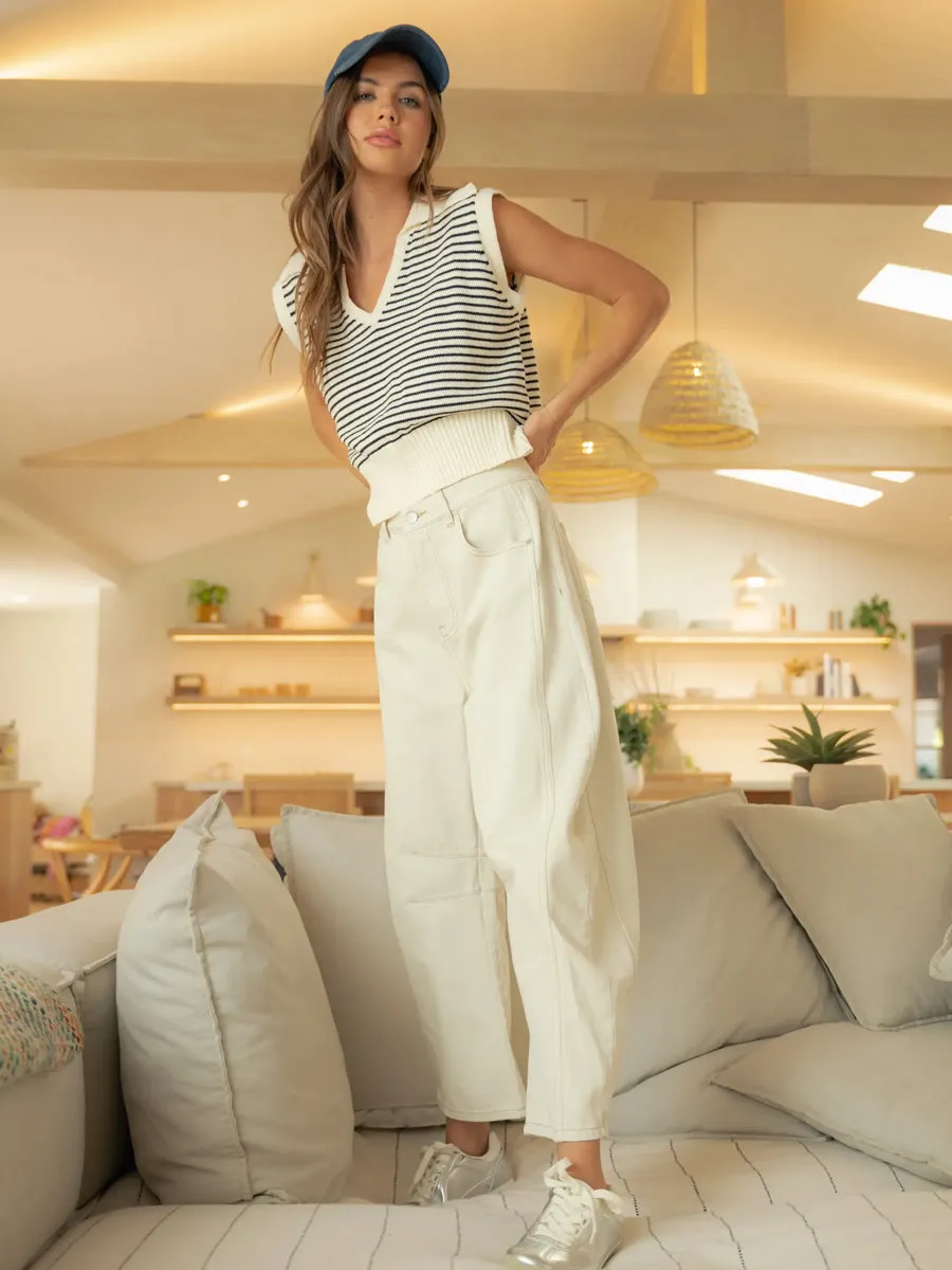 BARREL COTTON PANTS - ECRU