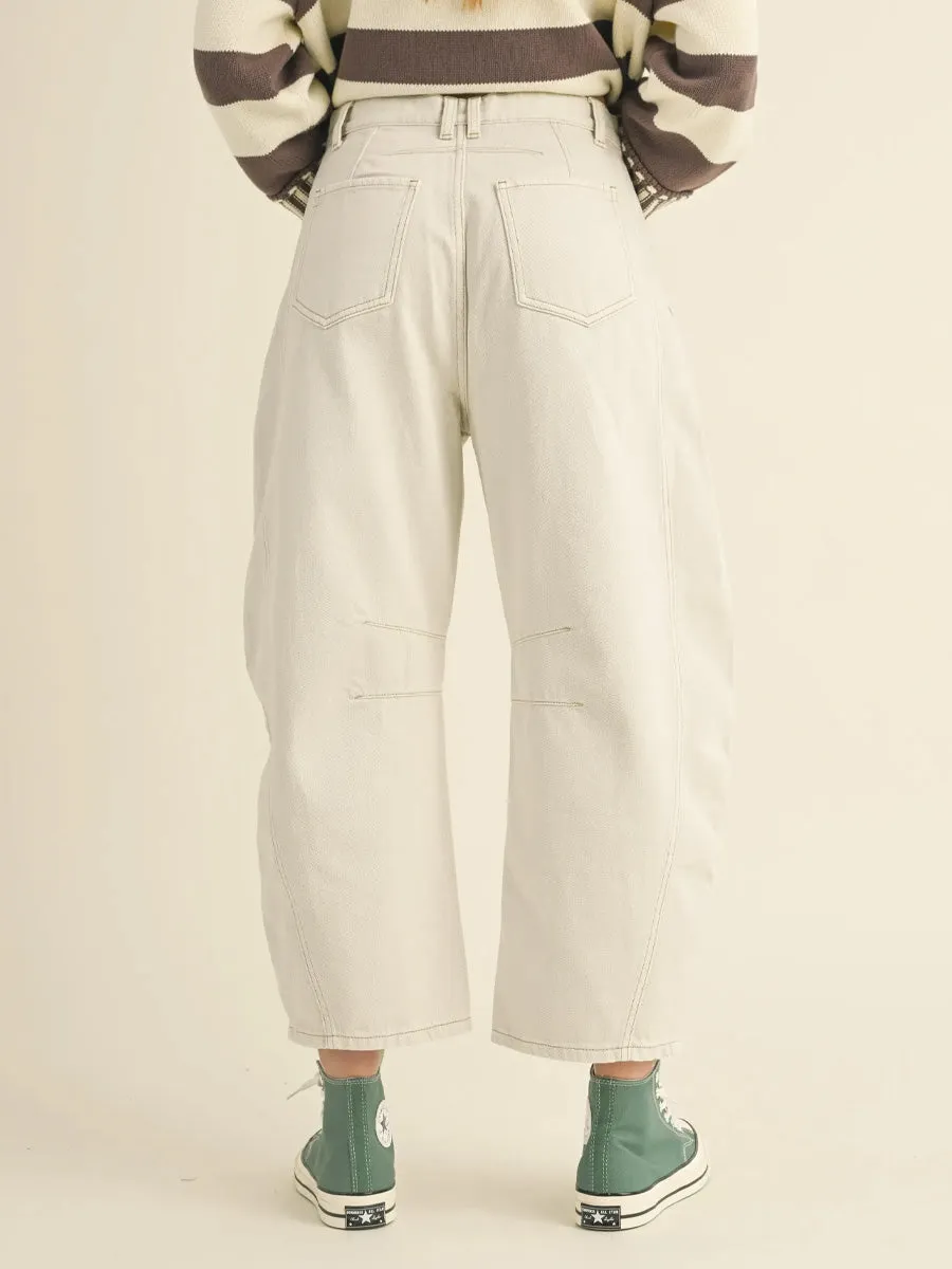 BARREL COTTON PANTS - ECRU