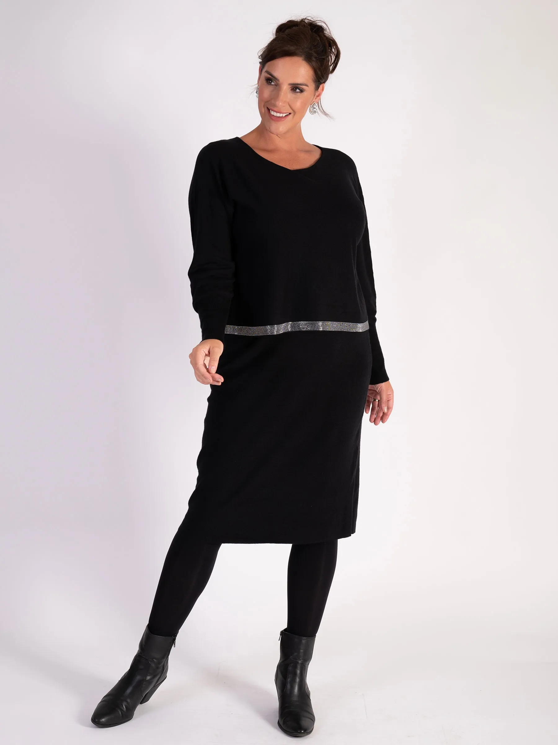 Black Layered Dress With Diamonte Detail