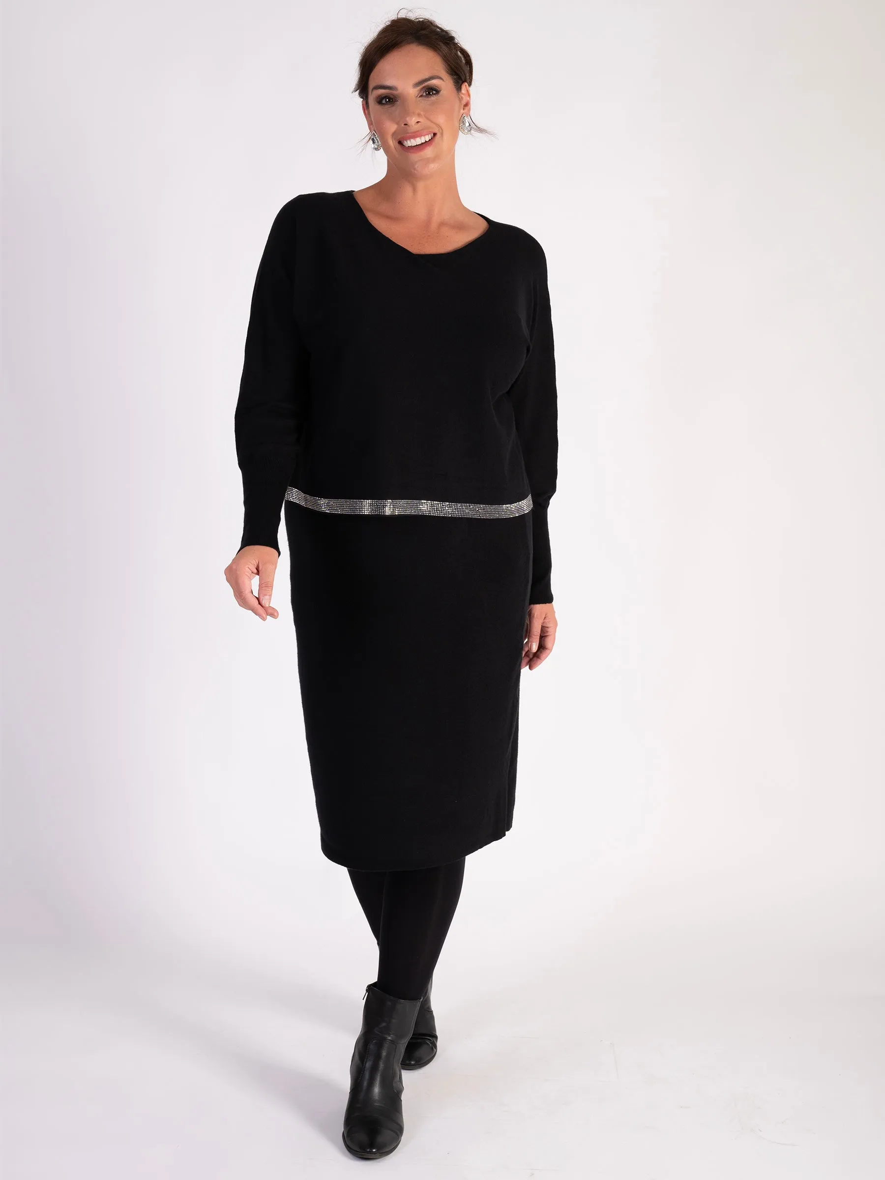 Black Layered Dress With Diamonte Detail