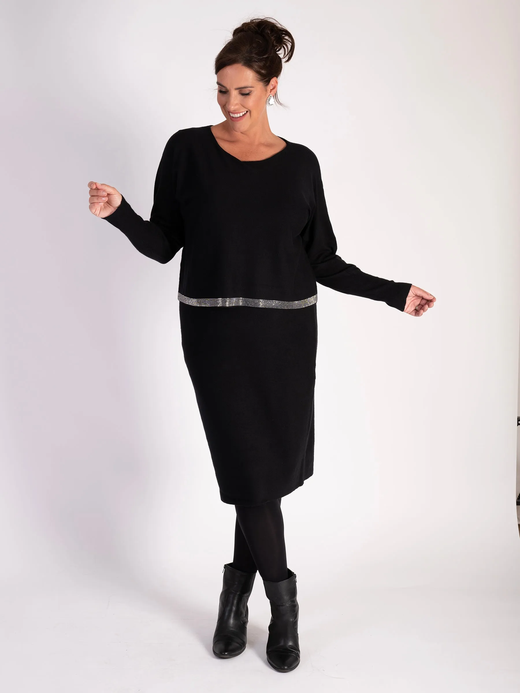 Black Layered Dress With Diamonte Detail