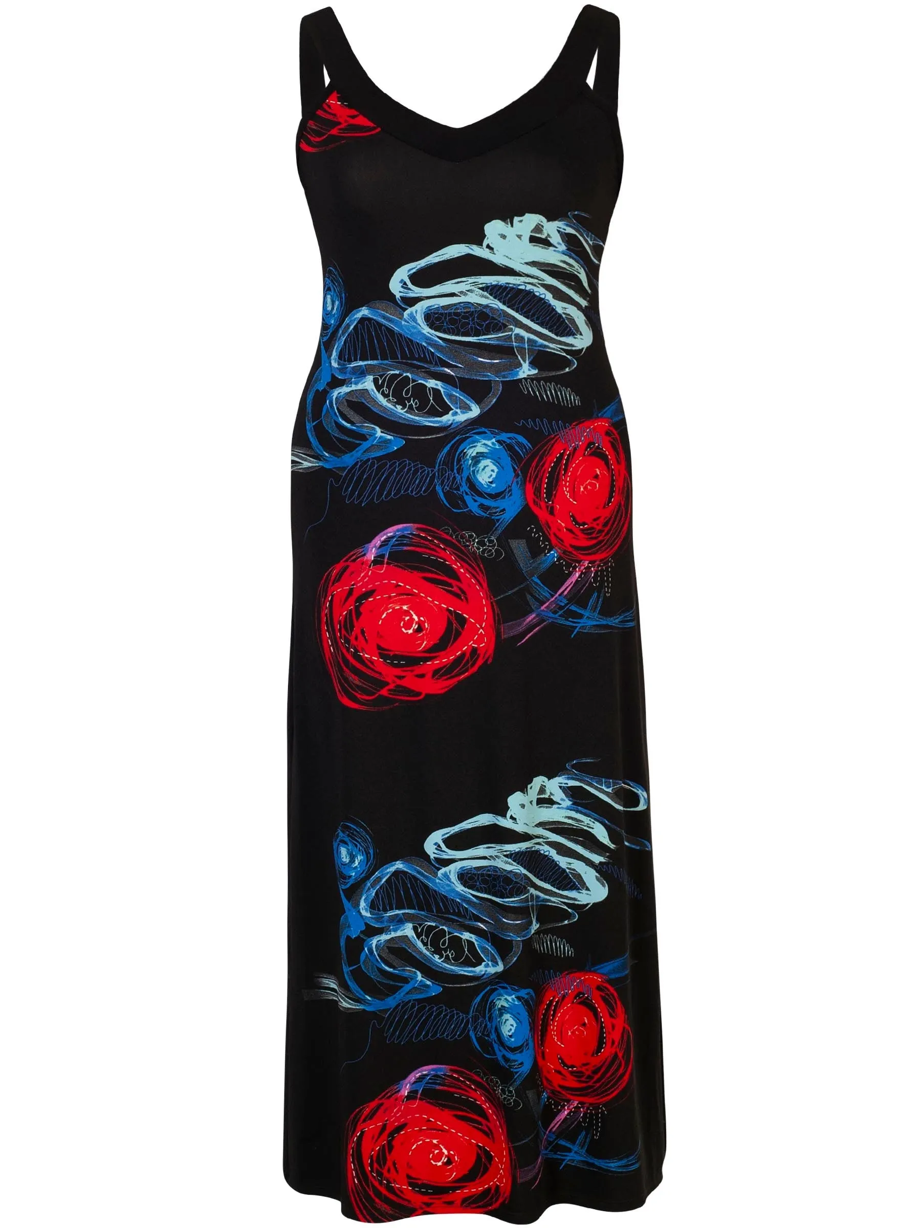 Black/Multi Print Sleeveless Jersey Maxi Dress