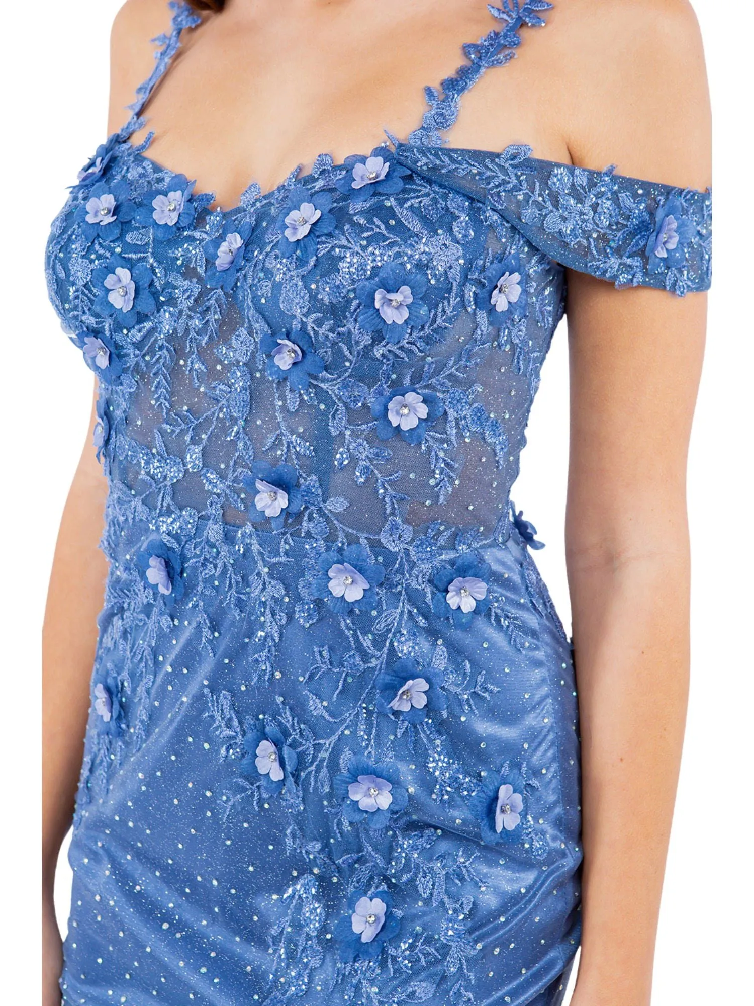 Bliss 3D Flower Applique Beaded Sequin Slit Gown for Women, Sizes XS-3XL
